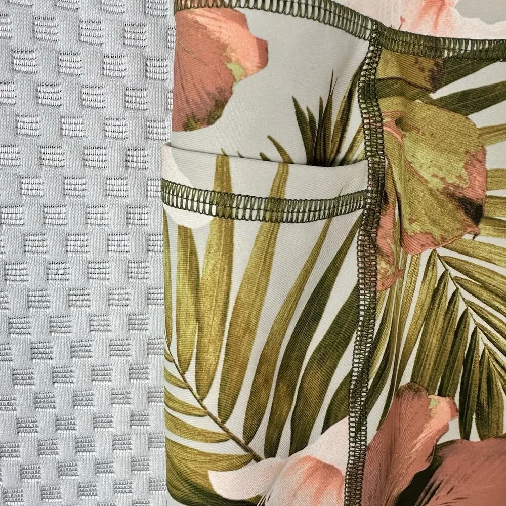 Old navy High Waisted PowerSoft Biker Shorts Tropical, Palm, Floral 8” inseam XL